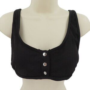 Sommer Ray Women Large Solid Black Ribbed Silver Snap Bikini Top Padded Wireless